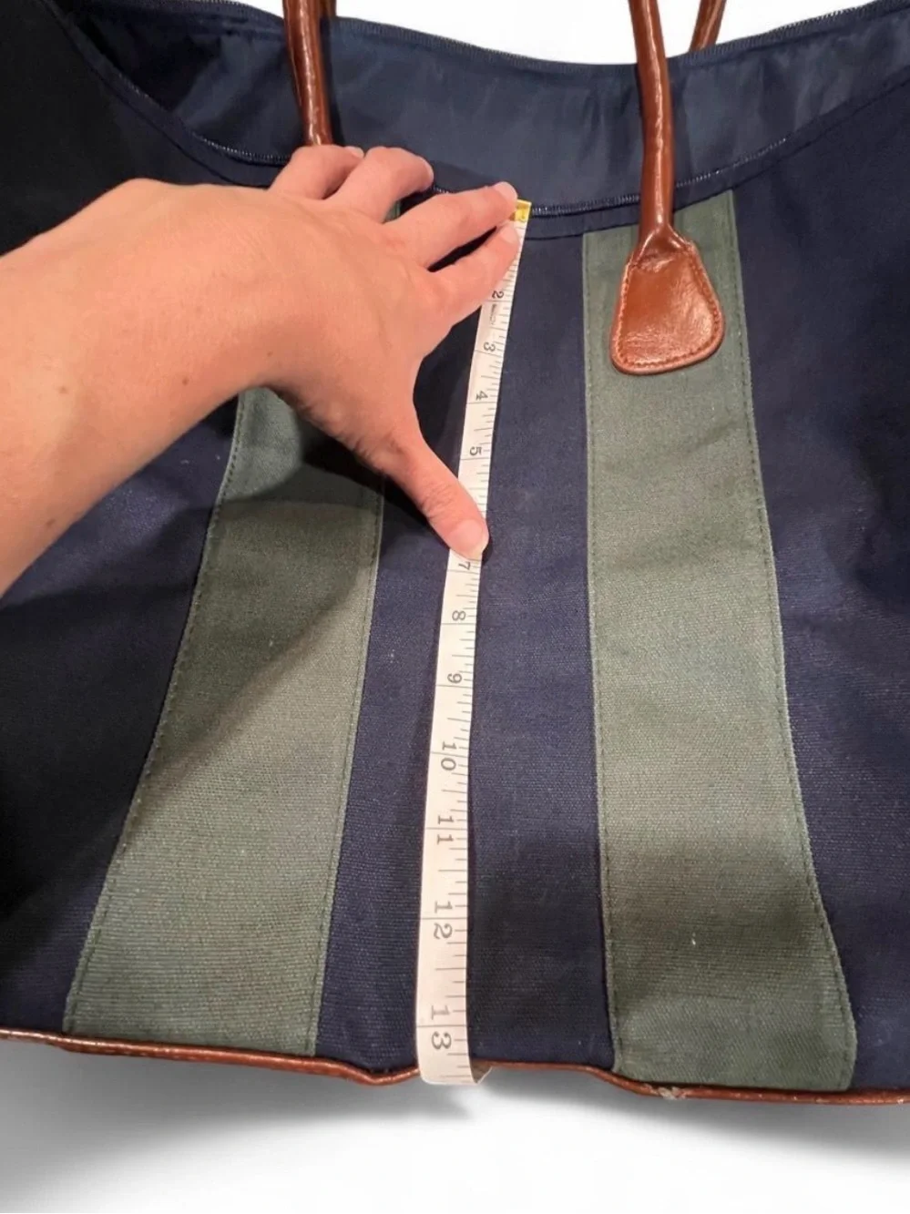 Vintage Polo Ralph Lauren Navy & Green Duffle Bag Brown Leather Trim